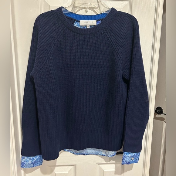 10 Crosby Derek Lam Tops - 10 CROSBY DEREK LAM navy split crew neck sweater shirt layered flowered med